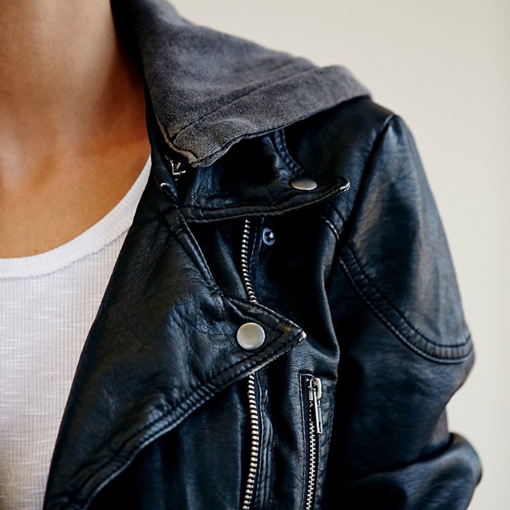 Free People Vegan Leather Jacket Hooded Sz 8
